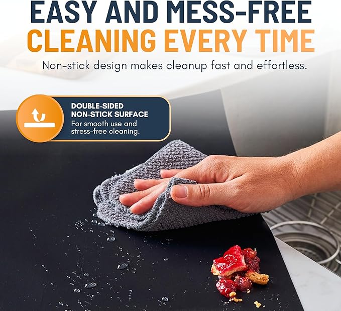 Oven Liners for Bottom of Oven - 4 Pack Large Heavy Duty Mats, 17”x25” Non-Stick Reusable Liner for Electric, Gas, Toasters, Grills - BPA & PFOA Free Kitchen Accessory to Keep It Clean (Black)