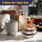 Fit Meal Prep 45 pack 9" Round Aluminum Foil Pans with Clear Dome Lids, Pie Tins Disposable 9 inch with Lids, Take Out Containers, Freezer Oven Safe Aluminum Baking Pans for Storing, Cooking, Storage