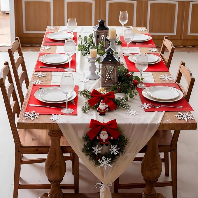 Linen Type Fabric Placemats Set of 4, Machine Washable, Heat Resistant, Wrinkle Free Thick Polyester Kitchen Place Mats for Dining Table (Red)