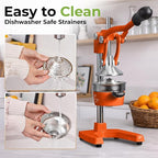 Zulay Kitchen Cast Iron Juicer - Easy-to-Clean Heavy-Duty Manual Juicer, Professional Citrus Juicer - Stainless Steel Lemon Squeezer - Manual Citrus Press & Orange Squeezer - Orange Juicer (Orange)