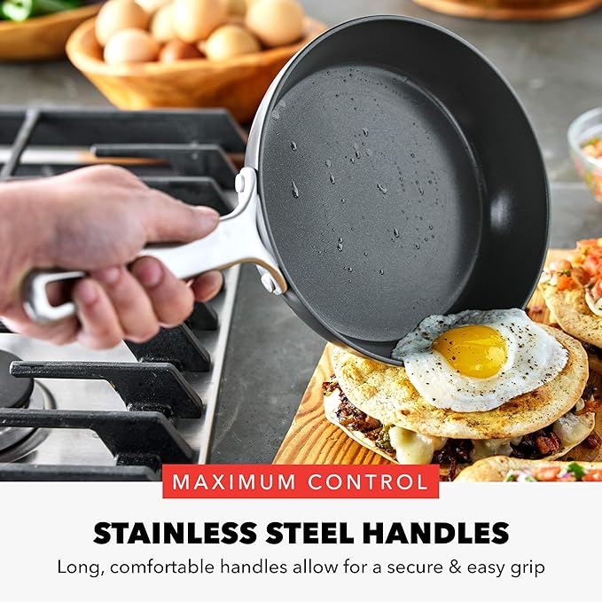 GreenPan x Bobby Flay Hard Anodized Nonstick 10 Piece Cookware Set, PFAS-Free Ceramic Pots & Pans, Induction Suitable, Frypans, Saucepans Saute, Stockpot, Glass Lids, Dishwasher & Oven Safe, Black