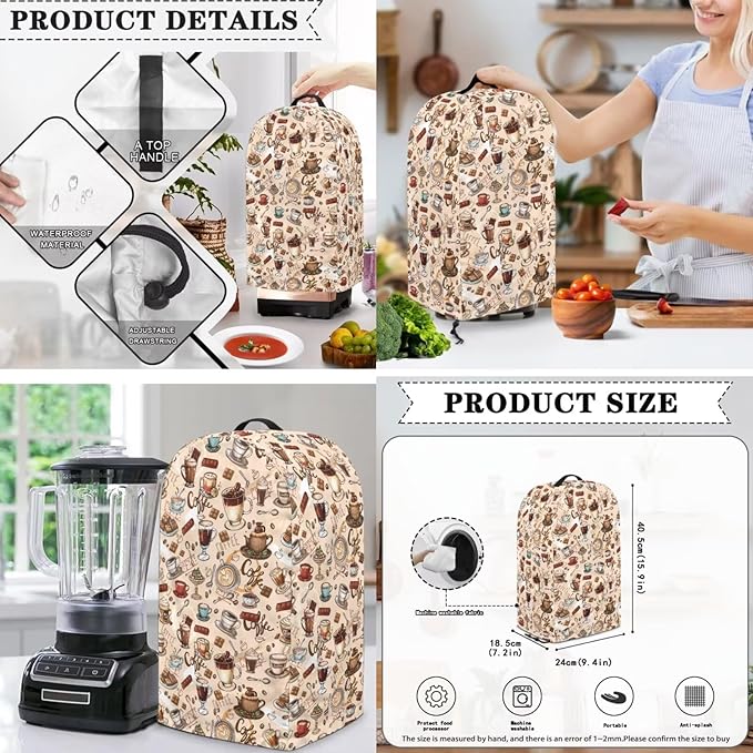 Coffee Tea Patterns Small Kitchen Appliance Protection Bread Toaster， Blender, Slow Cooker Cover， Dust Fingerprint Protection Kitchen Accessories Set 3PCS