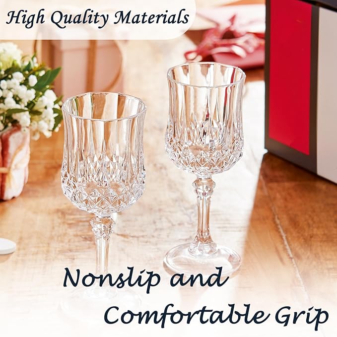 Plastic Wine Glasses, Plastic Goblets Vintage Style Cordial Unbreakable Drinking Glasses, Reusable Drinkware for Wedding Reception, Grand Event Party Supplies,Mother's Day(12, Transparent)