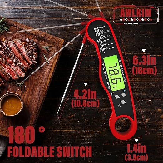 AWLKIM Digital Meat Thermometer for Cooking - IP67 Waterproof Kitchen Thermometer with Backlight and Hold, Fast Instant Read Thermometer, Candy Making, Outside Grill, Stocking Stuffers for Men-2 Pack