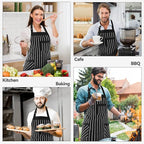 NLUS 2 Pack Cooking Aprons for Women with Pockets Adjustable Kitchen Bib Aprons for Women Men Chef, Black/White Stripe (Black/White Stripes)