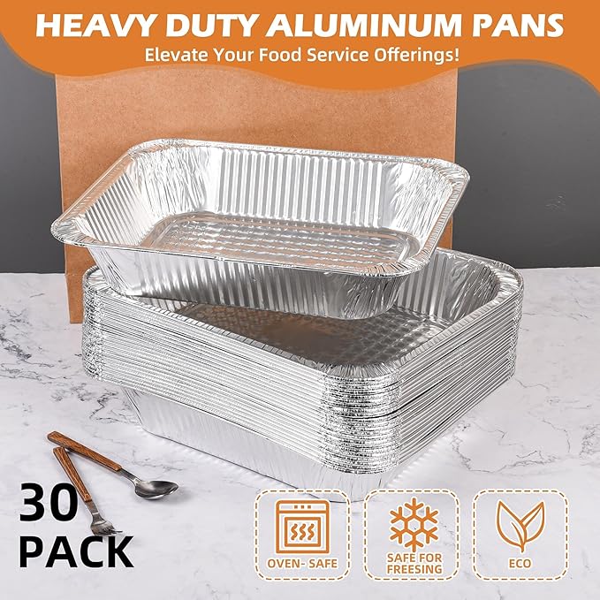 Findful Aluminum Pans 9x13 (30 Pack) – Foil Pans, Aluminum Trays for Cooking, Baking, Storing & Prepping Food – Tin Foil Pan, Disposable Baking Pan – Heavy-Duty, Leak-Proof & Oven-Safe