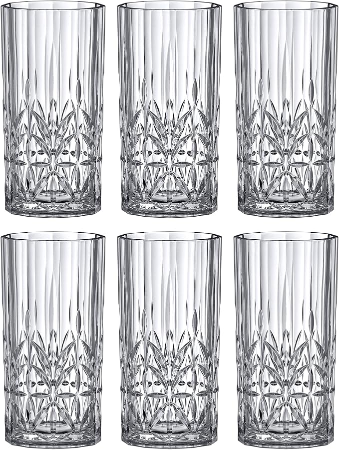 Amazing Abby - Vika - 18-Ounce Plastic Highball Glasses (Set of 6), Plastic Cocktail Glasses, Reusable, BPA-Free, Shatter-Proof, Dishwasher-Safe, Perfect for Poolside, Outdoors, Camping, and More