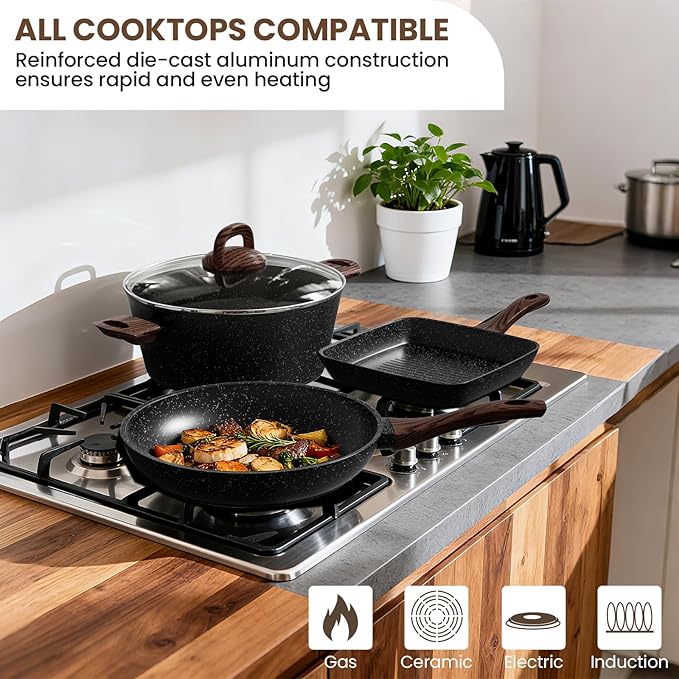 Pots and Pans Set Non Stick, 31 Piece Kitchen Induction Cookware & Bakeware Set, Nonstick Kitchen Cooking Pans Set with Frying Pans Set Grill Pan Saucepan Baking Sheet & Utensils, PFOA Free