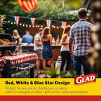 Glad Disposable Aluminum All Purpose Pans in Red, White & Blue Stars, 3ct with Lids - Printed Colorful Foil Steam Pans - 12.5” x 10.2” x 2.16” Aluminum Pan - Disposable Steamware (Pack of 2)