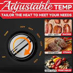 SugarWhisk Family-sized Contact Grill, 6-Serving Electric Indoor Grill with Adjustable Temp Control, Ceramic Coating, 1500W, Graphite
