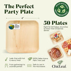 Chic Leaf Compostable & Biodegradable Palm Leaf Disposable Bamboo Plates - Disposable Party Plates for Appetizers, Christmas Dinner, Holiday Meal, Turkey - Party Supplies (4'' - 50 Pack)