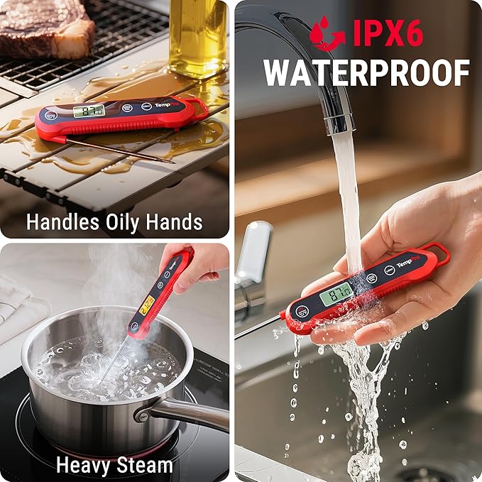 TempPro 1-2 Sec Instant Read Digital Meat Thermometer, ±0.9°F Accuracy, Waterproof & Backlight Food Thermometer for Cooking, Oil Fry Candy Meat Probe for Kitchen, BBQ, Oven, Grill, Smoker