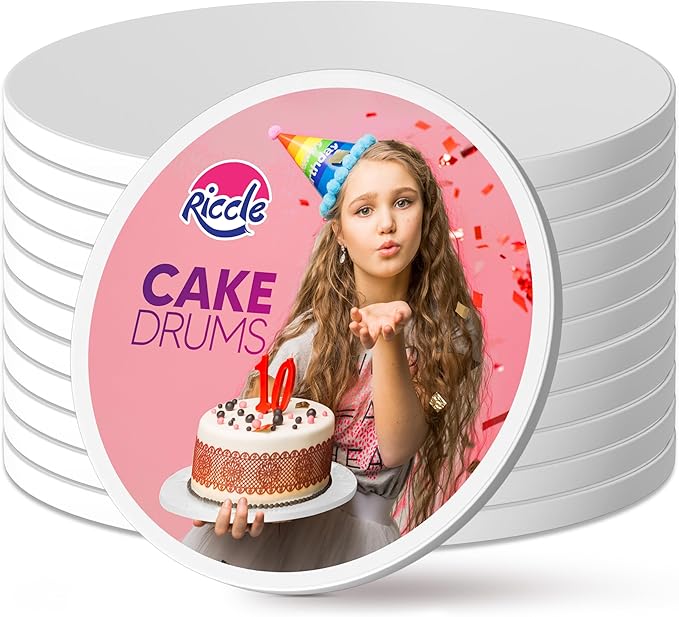 RICCLE Cake Boards - 8 Inch Cake Drums - Smooth-Edged Pack of 12 Cake Drums - Sturdy Cake Boards 8 Inch Round - Bend Resistant Multi-Layered Cake Base for Minimalist Displays