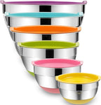 Umite Chef Mixing Bowls with Airtight Lids, 6 Piece Stainless Steel Metal Bowls, Measurement Marks & Colorful Non-Slip Bottoms Size 7, 3.5, 2.5, 2.0,1.5, 1QT, Great for Mixing & Serving