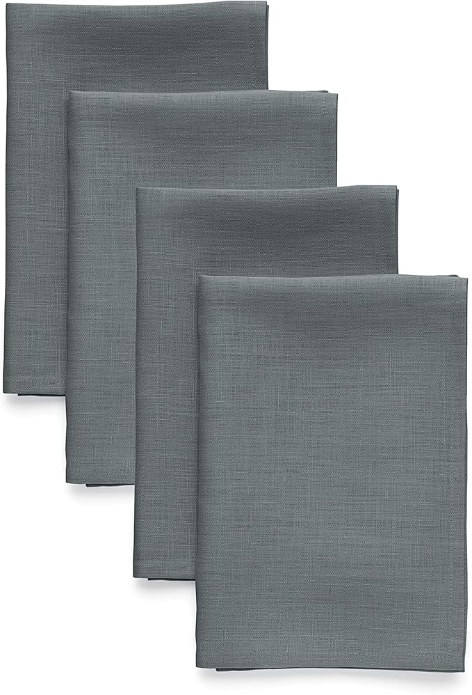 Solino Home Linen Cloth Napkins Set of 4-100% Pure Linen Dark Grey Dinner Napkins 20 x 20 Inch for Winter - Fete, Handcrafted and Machine Washable