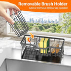 StorageRight Kitchen Sink Caddy Organizer, Rustproof Sponge Holder for Kitchen Sink, Instant Dry High Brush Holders with Drain Tray, Anti-Slip Storage Organization Essentials, Black