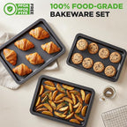 NutriChef 3-Piece Nonstick Baking Sheet Set – Non-Toxic Cookie Sheets for Everyday Baking – Small, Medium & Large Oven Safe Bakeware Trays – Warp-Resistant, Easy to Clean & Dishwasher Safe