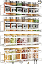 Bunoxea Spice Rack wall mounted 4 Pack, Space-Saving Spice Organizer for Spice Jars and Seasonings,Screw or Adhesive Hanging Spice Rack Organizer for Your Kitchen Cabinet,or Pantry Door,White