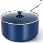 MICHELANGELO 4 Quart Saucepan with Lid, Nonstick Ceramic Sauce Pan with Stainless Steel Handle, 4 Qt Saucepan with Lid Induction Compatible, Oven Safe, Blue