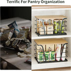 2 Pack Potato and Onion Storage Bins, Stackable Kitchen and Pantry Organizer with Bamboo Top & Lightweight PP Mat, for Vegetables, Fruit, Onion, Potato, Garlic - Pantry, Kitchen Storage Bins (Black)