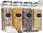 PRAKI Cereal Containers Storage Set (4L,135.2 Oz), 4PCS Airtight Food Storage Containers with Pour Spout for Kitchen & Pantry Organization Cereal Dispensers with 20 labels, Measuring Cup & Marker