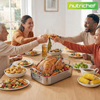 NutriChef Premium Stainless Steel Roasting Pan with Rack – Heavy‑Duty 14″ Turkey Roasting Pan for Turkey, Chicken & Meats (Wide Handles, Dishwasher Safe)