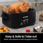 20Qt Roaster Oven Buffet with Self-Basting Lid, 1450W Stainless Steel Electric Turkey Roaster Oven with Cool-Touch Handles, Removable Pan and Rack, Black