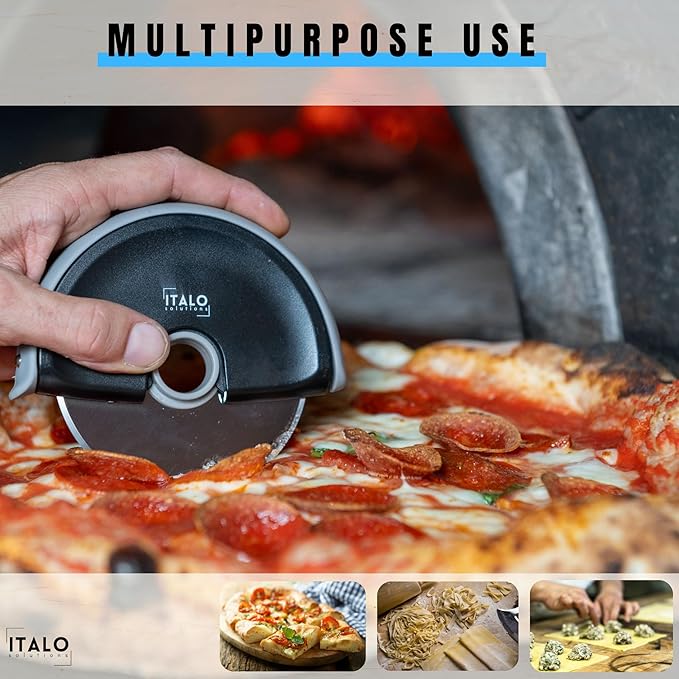 ITALO – Pizza Cutter Wheel, Stainless Steel Pizza Cutter with Protective Blade Cover, Black