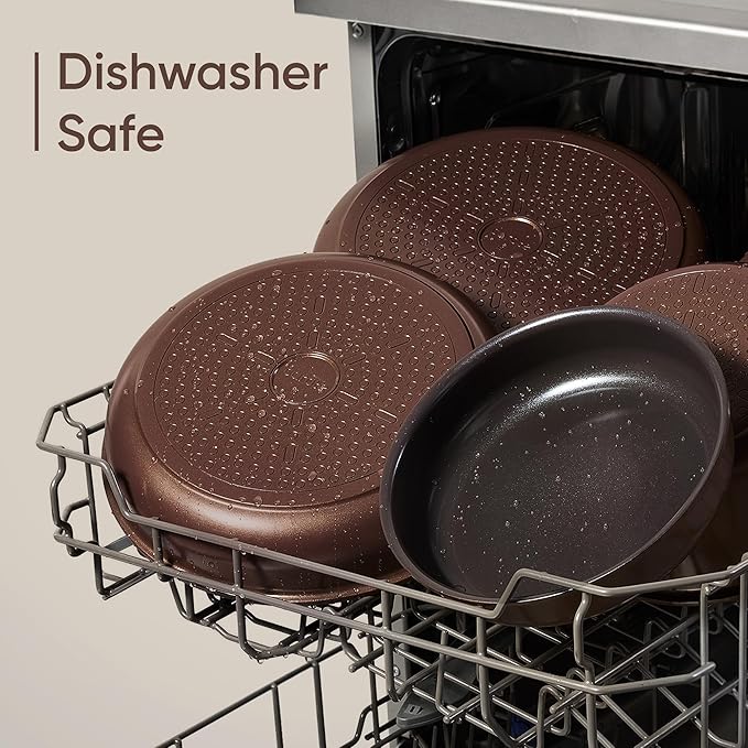 CAROTE 19 Pcs Ceramic Cookware Set, Pots and Pans Set Non Stick with Detachable Handle, RV Kitchen Cooking Set, Induction & Oven Safe, Non-Toxic, PFAS and PFOA Free, Dark Choco