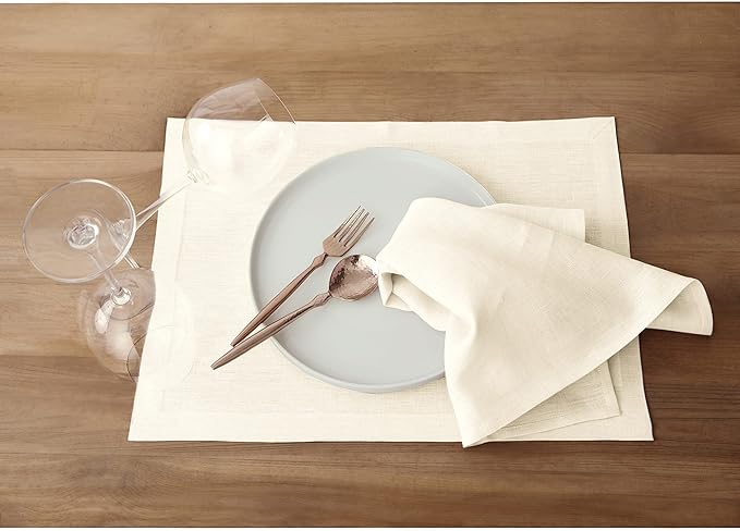 Solino Home Linen Ivory Placemats Set of 4-100% Pure Linen Placemats 14 x 19 Inch for Holiday, New Year - Fete