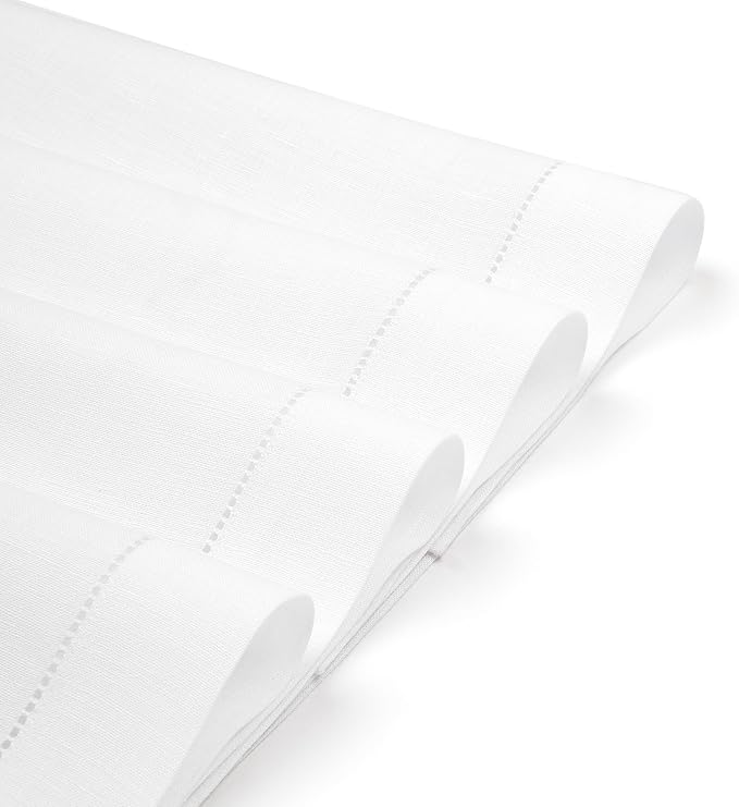 D'Moksha Homes White Linen Placemats Set of 4 - Classic Hemstitch Placemats 14 x 19 Inch - 100% Pure Linen Table Mats for Valentines, Holiday, New Year - Handcrafted and Machine Washable