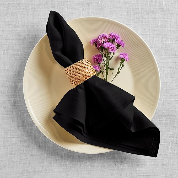 Solino Home Black Linen Napkins Set of 6-100% Pure Linen Cloth Washable Dinner Napkins 20 x 20 Inch for Winter, Holiday, New Year - Fete