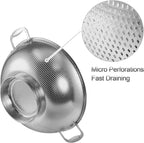Tiawudi Large 6-Qt Colander, 18/8 Stainless Steel Mesh Strainer for Kitchen, Food Sieve with Riveted Handles and Self-draining Solid Ring Base, Great for Pasta, Rice, Vegetables and Fruits