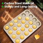 Beasea Nonstick Mini Muffin Pan 24 Cups, 2 Pack 24 Mini Small Tiny Cup Non Stick Muffin Baking Pan Tin Tray Carbon Steel Bakeware Individual Cupcake Baking Pan - Gold