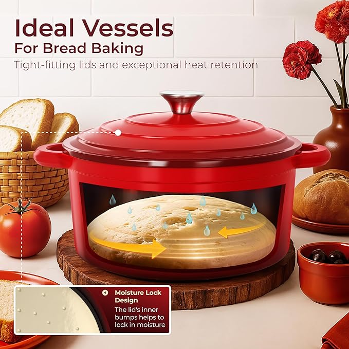 Kitchen Academy Enameled Cast Iron Cookware Sets - 7Pcs Pots and Pans Set Non Toxic, Induction Dutch Oven Set, PFOA&PFAS Free