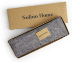 Solino Home Linen Square Placemats Set of 4 - Chambray Black Placemats 14 x 14 Inch - 100% Pure Linen Table Mats for Winter - Athena