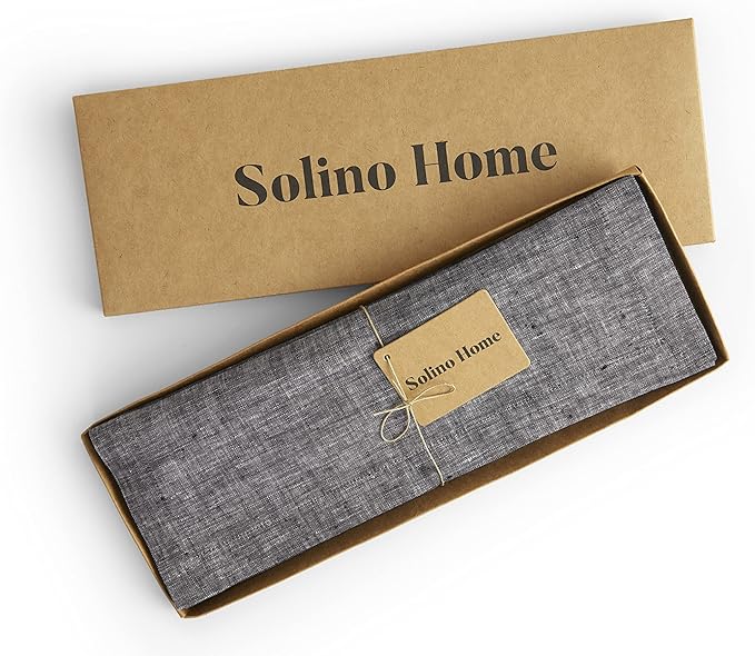 Solino Home Linen Square Placemats Set of 4 - Chambray Black Placemats 14 x 14 Inch - 100% Pure Linen Table Mats for Winter - Athena