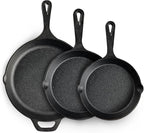 EWFEN Cast Iron Skillet 3-Piece Set, Heavy-Duty Professional Restaurant Chef Quality Pre-Seasoned Pan Cookware Set, 6", 8", 10" Pans For Frying, Saute, Cooking, Use Indoor/Outdoor, Oven, Grill