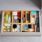 Fabsome Drawer Organizer, Set of 9 Bamboo Wood Kitchen Makeup Desk Junk Tea Drawer Storage Boxes Bins for Cutlery Silverware Utensils Flatware, Small Wooden Container Tray for Bathroom, Office