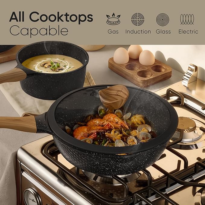 CAROTE 26PCS Pots and Pans Set Non Stick, Cookware Set Pots and Pans Induction Cook Ware, Nonstick Kitchen Cooking, PFOA Free, Black