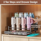 Water Bottle Organizer for Full Stanley 40 oz Tumbler with Handle, 2 Tier Tumbler Organizer for 8 Cups, Kitchen Pantry Organizers and Storage for Owala Stanley Cup Accessories, Brown