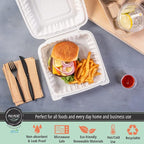 MULMEHË Mineral Filled Polypropylene Plastic Hinged Take Out Food Containers, 9x9x3, Vented Single Compartment, Natural White, 200 per Case