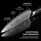 KYOKU Chef Knife - 8"- Shogun Series Japanese Style VG10 Steel Core Hammered Damascus Blade Kitchen Knife - with Sheath & Case
