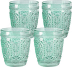 abrwyy Green Drinking Glasses Set of 4, Vintage Drinking Glasses, Green Glassware Drinking, Beverage Glasses Cup, Vintage Glassware Set for Water, Juice, Cocktail, Coffee