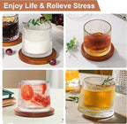 Rotatable Old Fashioned Glass Cup, 10oz/275ml Crystal Whiskey Glass, Wood Coaster, Thickening, Used as Rum Glass, Cocktail Cup, Coffee, Milk to Relax and Reduce Stress, Ideal Gift, Christmas gifts