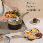 CAROTE 21 PCS Ceramic Cookware Set, Pots and Pans Set Non Stick, Pot and Pan Set with Frying Pan, Induction Ready Cooking Set for Kitchen, PFOS/PFOA/PFAS Free, Brown