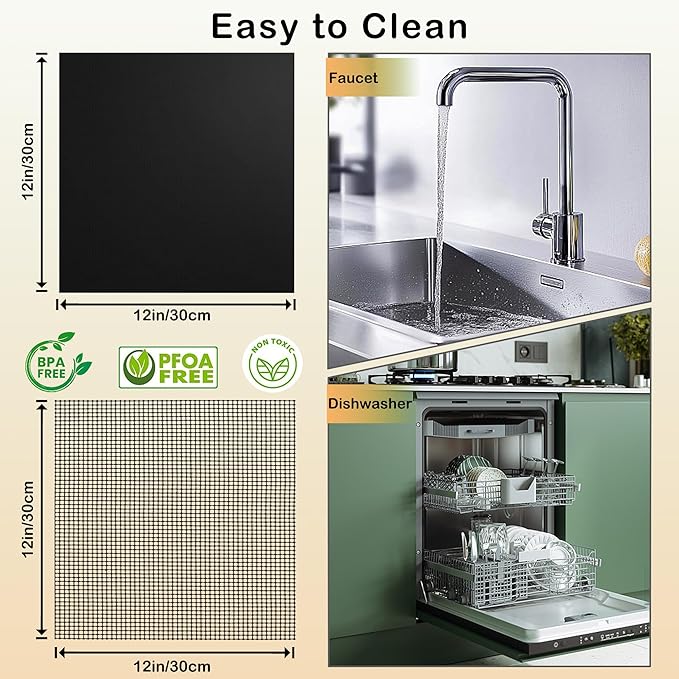 4Pcs Reusable Air Fryer Liners for Ninja, 12 × 12in Non-Stick Oven Liners for Toaster Oven, Microwave/Grill Baking Mat, 450°F Pre-Cut Square Mat for Ninja SP101/SP201/SP301/SP351, Kitchen Accessories