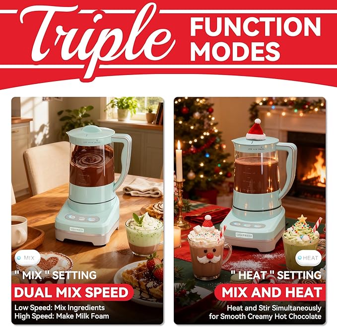 29 Oz Hot Chocolate Maker Machine, Electric Milk Frother and Steamer, Hot Cocoa Maker Machine for Hot Chocolate Bar, Detachable Pitcher, 2 Speed Mode, 3.5 Cups, Aqua