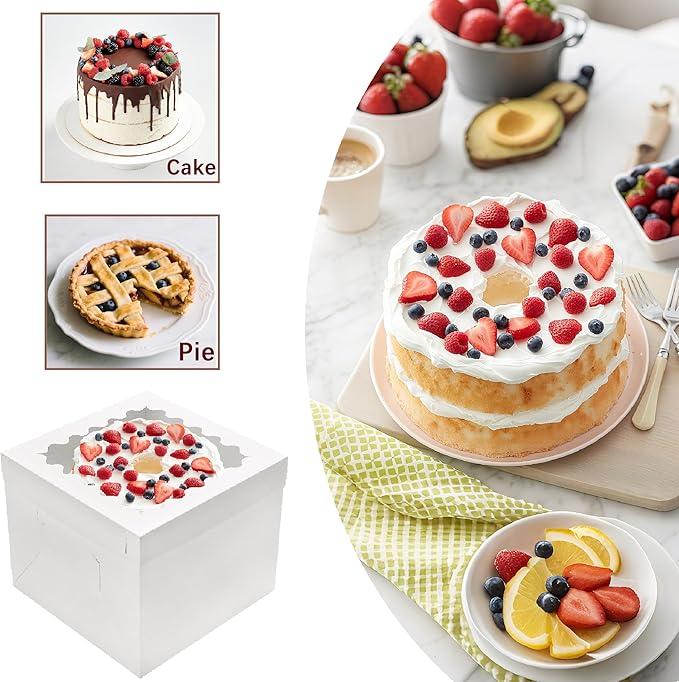 10pcs Tall Cake Boxes,10x10x10 Bakery Boxes for Tier Cakes with Window, 10 Inch Large Baking Boxes,10x10 Square Cardboard Cake Box,Cake Decorating Supplies for Gift Giving
