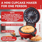Mini Cake Maker, Portable Mini Bundt Cake Maker Double-Sided Heating, electric cupcake makers for Breakfast, Cake, Snacks (Red)